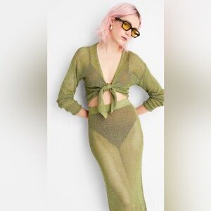 Future Collective Alani Noelle Green Knit Tie-Front Sweater